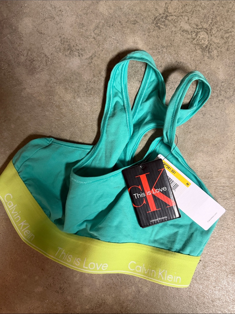 Calvin Klein Teal Racerback Sports Bralette with Lime Band